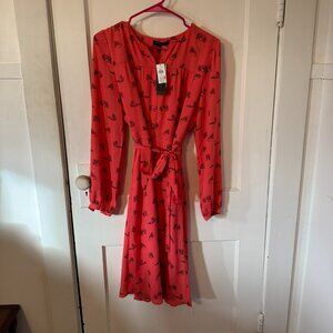 Women's Banana Republic Coral Tiger Print buttondown belted dress. Size 12. NWT.